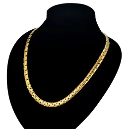 2024 Herrkedja 6mm Långt halsband för män 20 "23" 26 "Golden Color 14K Yellow Gold Flat Chain Halsband Mänkedjan Neckor