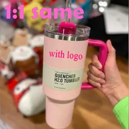 US Warehouse Pink Flamingo Watermelon Moonshine H2.0 40oz 1:1 Copy Tumblers Cups with Silicone Handle Lid and Straw Car Mugs Keep Drinking Cold Water Bottle I1229