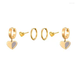 Hoop Earrings 3Pairs/Set Women's Stainless Steel CZ Heart Charm For Earring Female 2023 Huggie Trendy Jewelry Gifts