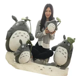 دمية Totoro Soft Soft Soft Soft Soft Kawaii Japan Cartoon Figure Gray Cat Plush Toy with Green Leaf Mungbrella Present8375203