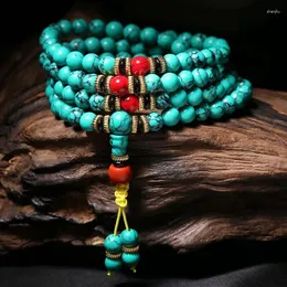 Strand Natural Turquoise Armband 108 Pärlor Rough Stone Men and Women Tibetan Ethnic Style