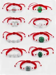 Drop 6pcs Chinese Oriental GreenWhite Stone Feng Shui Stone Lucky Money Coin Beads Red String Ethnic Bracelet Classic Ban9041408