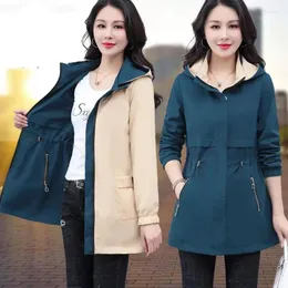 Trench da donna Cappotto double face Donna 2024 Primavera Autunno Abiti con cappuccio Giacca a vento medio lunga Capispalla femminile Top Gabardina Mujer