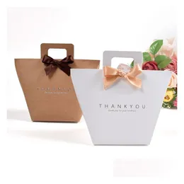 Gift Wrap Thank You Box Bag With Handle Foldable Wedding Kraft Paper Candy Chocolate Per Packaging Simple Drop Delivery Home Garden Dhzep