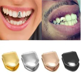 18K Oro Argento Placcato Rapper Hip Hop Pianura Denti Singoli Griglie Berretto per Uomo Donna Dente Clip Bocca Denti Cap Griglie Bling Natale Halloween Gioielli Regalo All'ingrosso