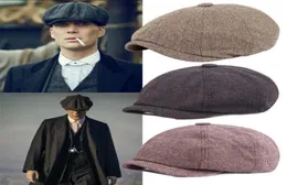 Männer Baskenmütze Vintage Fischgrätenmuster Gatsby Tweed Peaky Blinders Hut Newsboy Baskenmütze Frühling Winter Flat Peaked Baskenmütze Q0703312d22947060491