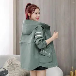 Casacos de Trench das Mulheres Temperamento Causal Primavera Outono Mulheres Moda Esportiva Coreano Zíper Fino Impresso Carga Casacos Com Capuz Oversized 2XL