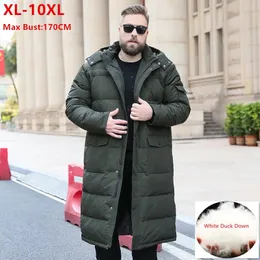 Extra longo inverno branco para baixo jaqueta masculina 86% preto carga grosso casaco com capuz quente masculino plus size 6xl 7xl 8x 9xl 10xl roupas 231228