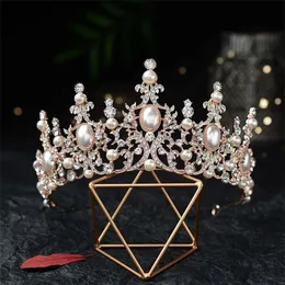 Barok Lüks Gümüş Kaplama Kristal İnciler Gelin Tiaras Crown Pageant Diadem CZ Kafa Bantları Düğün Saç Aksesuarları 220222275p