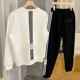 y3 Yoji Yamamoto Autumn Winter Top Mens Fashion Striped Casual Sweatshirt Long Pants Sportswear TwoPiece Set 231229