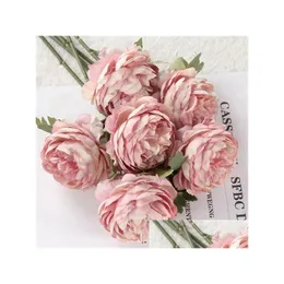 Flores decorativas grinaldas flor artificial peônia buquê falso ocidental rosa chá acessórios de parede de casamento decoração de casa p o adereços gc2 dhfzi