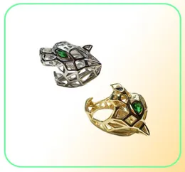 mode-accessoires prachtige koperen vergulde uitgeholde groene ogen tijger luipaard hoofd opening ring sieraden dames en heren ringen184c1008635