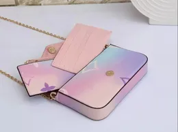 3st/Set Luxurys Designers Väskor Purse Woman Fashion Pochette Felicie Chain Crossbody Shoulder Bag Card Holder Wallet Tie Dye Gradient med DUSTBAG