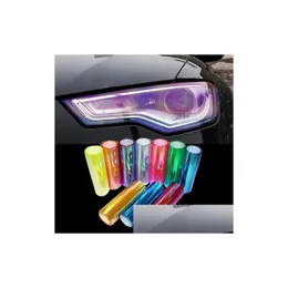 Car Stickers 30Cm Width 100 Cm Length Shiny Chameleon Styling Headlights Taillights Translucent Film Lights Exterior Drop Delivery Aut Dhtqg