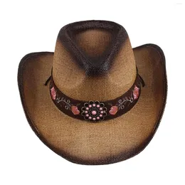 BERETS WESTERN COWBOY HAT PAPS Sun Summer Big Brim Straw per uomini Donne