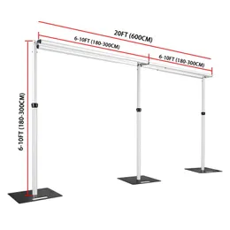 Ny justerbar dubbel tvärstång Bakgrundsram Kit Aluminium Drap Gardin Standsblommor Hylla för bröllopsfestdekoration