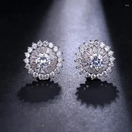 Stud Earrings Be8 Beauty Flower Design Shiny Micro CZ Pave Round Cut Rhinestone For Female Jewelry AE39
