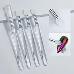 Spazzole per unghie 2 pezzi in polvere riutilizzabili specchio olografico ombretto applicatori per rossetto testa in silicone con copertura antipolvere