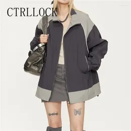 Women's Jackets CTRLLOCK Patchwork Sports Style Long Sleeve Unisex Loose Stand Collar Zipper Jacket Autumn