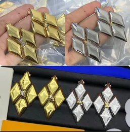 Europese Amerikaanse Hiphop Punk Stijl Goud Zilver Oor Stud Oorbel Gepersonaliseerde Diamantvormige Ins High-end Vintage Heldere Geometrische Oorbellen Sieraden HLVE12 --002