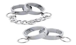 20mm Height Stainless Steel Lock Cuff Metal Handcuffs Circle Oval Cuffs Bracelets Unisex Bangles Ankle Lockable Bangle1444995