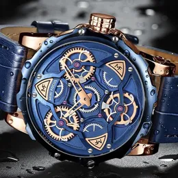손목 시계 Montre Homme 클래식 블루 가죽 벨트 남성 시계 파인 스트랩 쿼츠 패션 비즈니스 아날로그 시계 Uhren Herren Waches 2487
