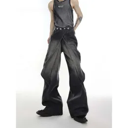 American Heavy Duty nödställda jeans Män och kvinnor 2023 National Trend New Niche Washed Retro Design Trousers lastbyxor