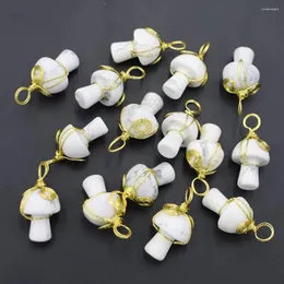 Pendant Necklaces Brand Natural Stone Gold Color Metal Winding Braid White Turquoise Mushroom Necklace Charm Making Jewelry Gift 10Pcs