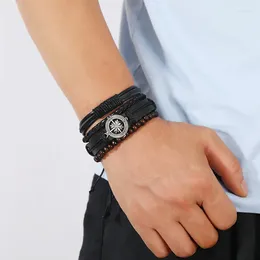 Braccialetti con ciondoli Bracciale in pelle vintage per uomo Bussola in pelle di vacchetta lavorata a maglia Set fai da te Steampunk a quattro strati