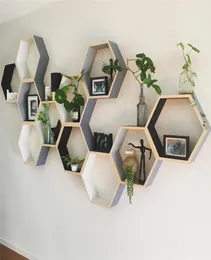 Prateleira nórdica de madeira para pendurar na parede, prateleira hexagonal em favo de mel para decoração de quarto de bebê e criança y2004297659467