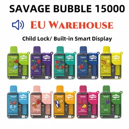 SAVAGE BUBBLE Puff 15000 vape descartável 28ml pré-preenchido Smart Display vapers Child Lock E Cigarette Bobina de malha elétrica ajustável 650mAh recarregável vs puff 9k elf bar