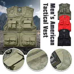 Plus Size Summer Mens Tactical Hiking Fishing Vest Man Pographer Waistcoat Mesh Cargo Sleeveless Jacket Tool Vest 231228