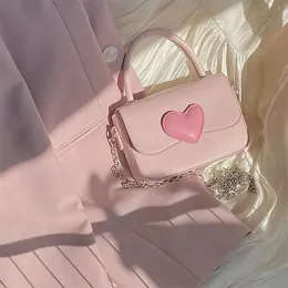 أكياس Xiuya Pink Love Control Color Girl Cute Handbag Ladies 2022 Summer Fashion French French Chain Crossbody Facs for Women