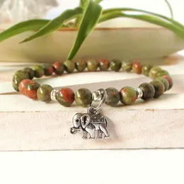 SN0345 ELEPHANT GOOD Luck Bransoletka dla mężczyzny Unakite Natural Stone Bransoletka Ganesh Joga Healing Energy Bransoletka Mala Bransoletka Men'277s