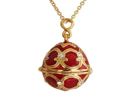 Emaljhandgjorda Faberge Easter Egg Pendant Necklace Jewelry Locket Brass Vintage Crystal Clover Inside Gift To Women Girls5289455