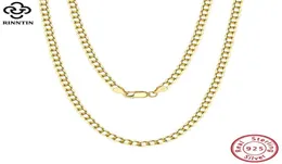 Цепочки Rinntin, золото 18 карат, серебро более 925 пробы, 3 мм, итальянская бриллиантовая огранка, кубинское звено, ожерелье-цепочка для женщин и мужчин, модные украшения S4005306