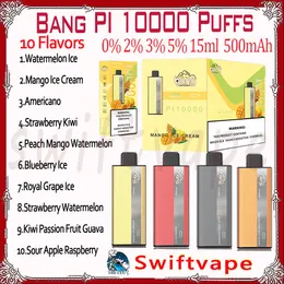 Sigaretta elettronica monouso originale Bang PI 10000 di alta qualità 10 gusti Batteria ricaricabile Pod da 15 ml 500mAh 10K sbuffi 0% 2% 3% 5% Kit penna Vape Consegna veloce Grossista