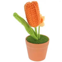 Decorative Flowers Ornament Tulip Flower Pot Artificial Finished Product Simulated Bonsai Decor Crochet Knitting Home