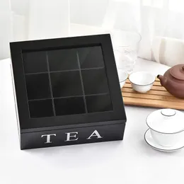 Scatola porta tè in legno a 9 celle con coperchio trasparente, borsa trasparente, organizer per armadietti da cucina 231228