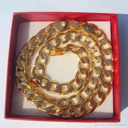 Amberta Stamp 925 желтое сплошное золото 24 карата GF Link Chain Мужское бордюрное кубинское ожерелье 600 10 мм Италия213V
