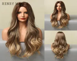 Syntetiska peruker Henry Margu Long Brown Blonde ombre Wavy Natural Cosplay Daily For Women Middle Part Hair Wig Heat Motent8731679