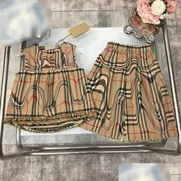 Conjuntos de roupas 23ss bebê conjunto criança crianças designer roupas meninas treliça colete top cintura elástica shorts terno de alta qualidade a1 entrega de gota m dhbwn