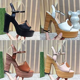 Luxury Platform Women Sandals Summer Fashion High Heel Hollowed Leather Sandal Adjustable Ankle Strap Wedding Dress Shoe Party Shoes With Box 507