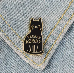 Black Enamel Cat Brooches Button Pins for clothes bag Please Adopt The Badge Of Cartoon Animal Jewelry Gift for friends C36085865