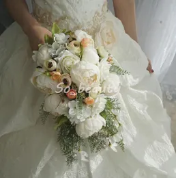 Buquê de casamento em cascata com rosas e peônias, buquê de flores para noivas e meninas, decoração de festa em casa, flor de mesa falsa, branco, rosa 7994017