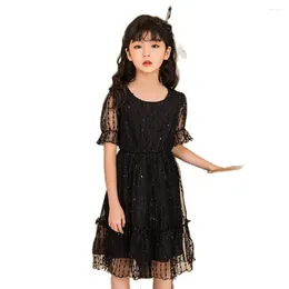 Girl Dresses Black Puff Sleeve Fashion Dress For Teenage Girls 12 13 14Y Korean Style Toddler Kids Baby Solid Sequined Princess Sundress