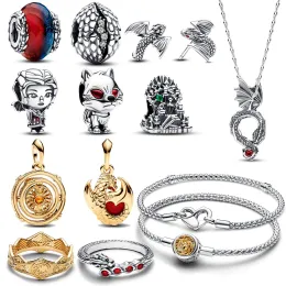925 Silver Herocross Dragon Earrings تناسب سوار المقلاة الأصلي DIY Jewelry Ice and Fire Charm New Throne Beads Women's Jewelry Hompts Free