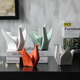 Creativo moderno uccello statua astratta ceramica origami animale scultura ufficio soggiorno decorazioni per il desktop decorazioni per la casa figurine 231228