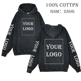 Kendi tasarım markanız /resim özel hoodies vintage asit yıkama pamuklu erkek kadınlar rahat çizgi film metin baskı diy sweatshirts 231229