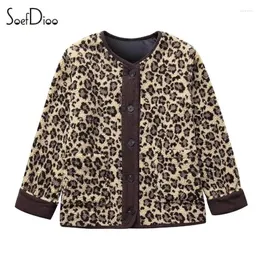 レディースジャケットSoefdioo Leopard Print Patchwork Knit loose Outcoat Women Fashion o-neck single Breched 2024 Spring Castile Streetwear